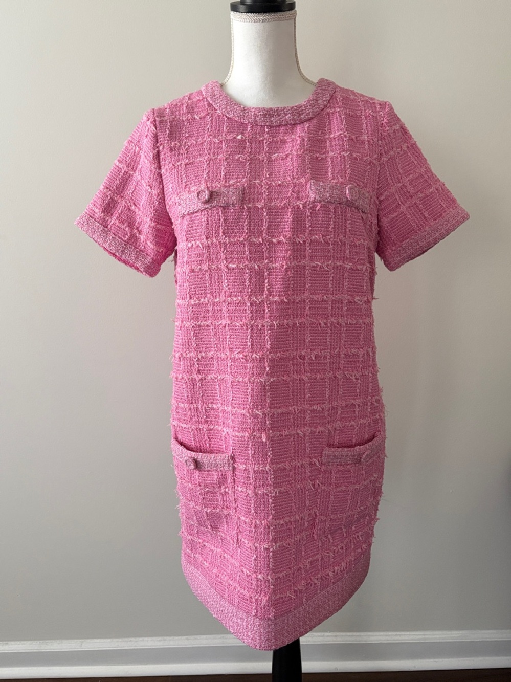 Anthropologie Pink Tweed Mini Shift Dress